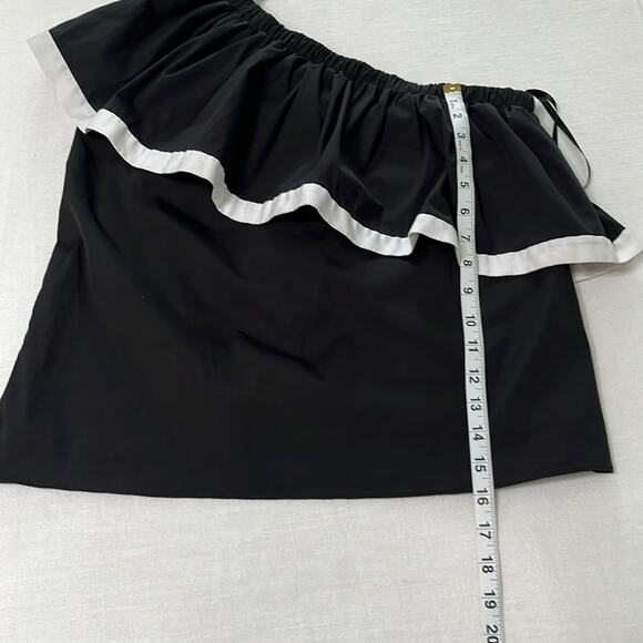 MILLY One Shoulder Ruffle Blouse Black White Size M - Picture 7 of 8